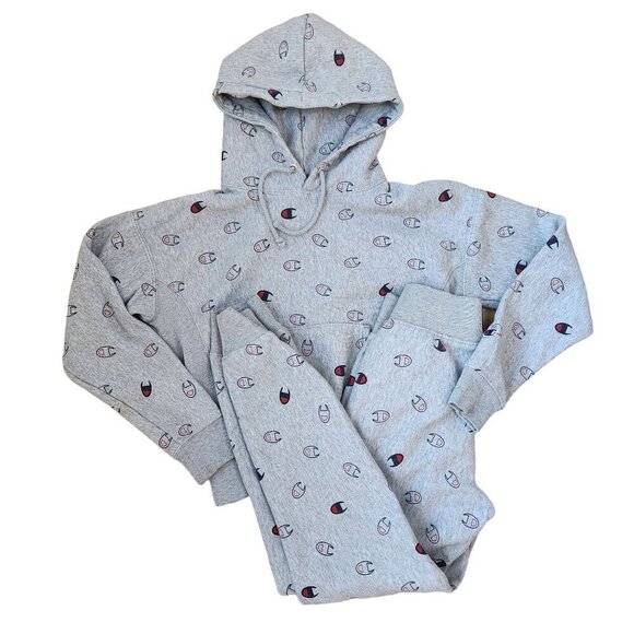 Champion 2 Piece Sweat Set Reverse Weave Hoodie Sweatshirt Joggers Grey XS/S - Picture 1 of 16